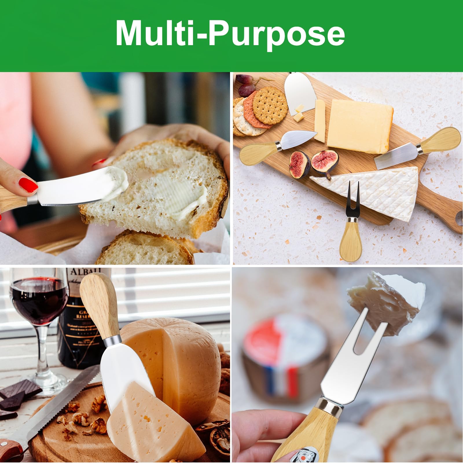 10-Piece Wooden Handle Cheese Knife Set - Stainless Steel Cheese Cutters & Spreaders for Charcuterie Boards - Perfect for Parties, Weddings, Christmas & Cheese Platter Accessories - Ideal for Entertaining, Gifts & Gourmet Cheese Serving