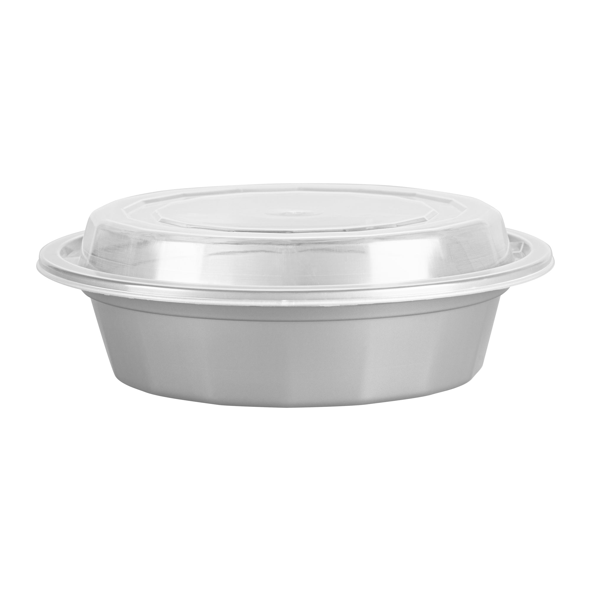 16 oz Round Silver Plastic To-Go Containers with Clear Lids - Microwave Safe, 6.25