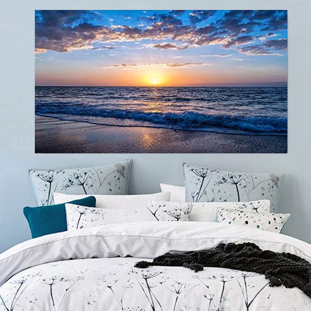 ZENDA Sunset Beach Wall Art - Ocean Vacation Painting, Framed Canvas Print for Living Room & Bedroom Decor - Ready to Hang Coastal Home Décor | Perfect for Beach House, Office or Gift