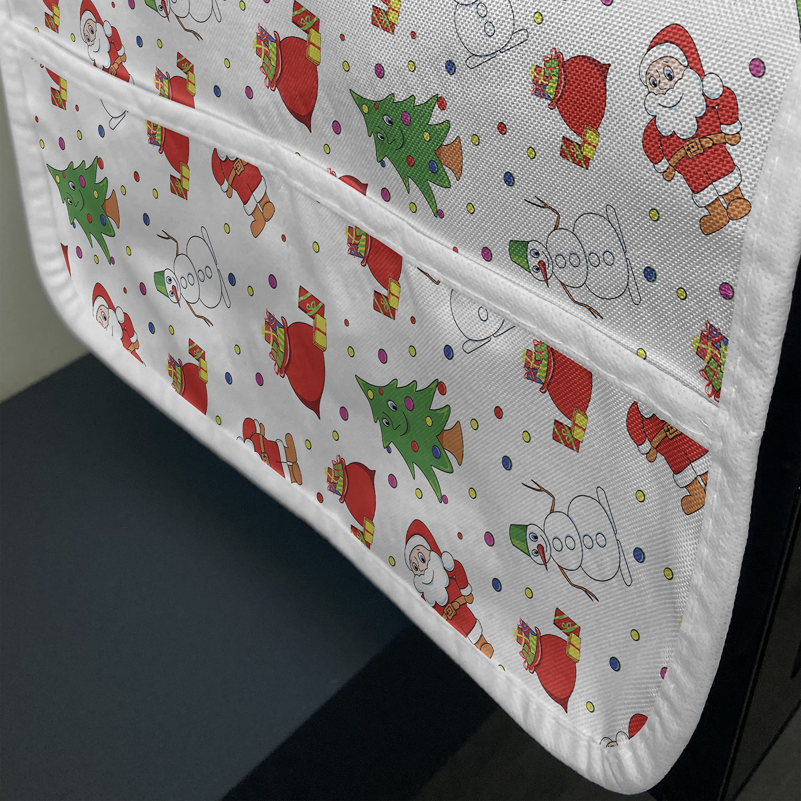 Ambesonne Christmas Microwave Cover - Santa Claus & Tree Design on Polka Dot Backdrop, Waterproof Kitchen Organizer with Pockets, 36