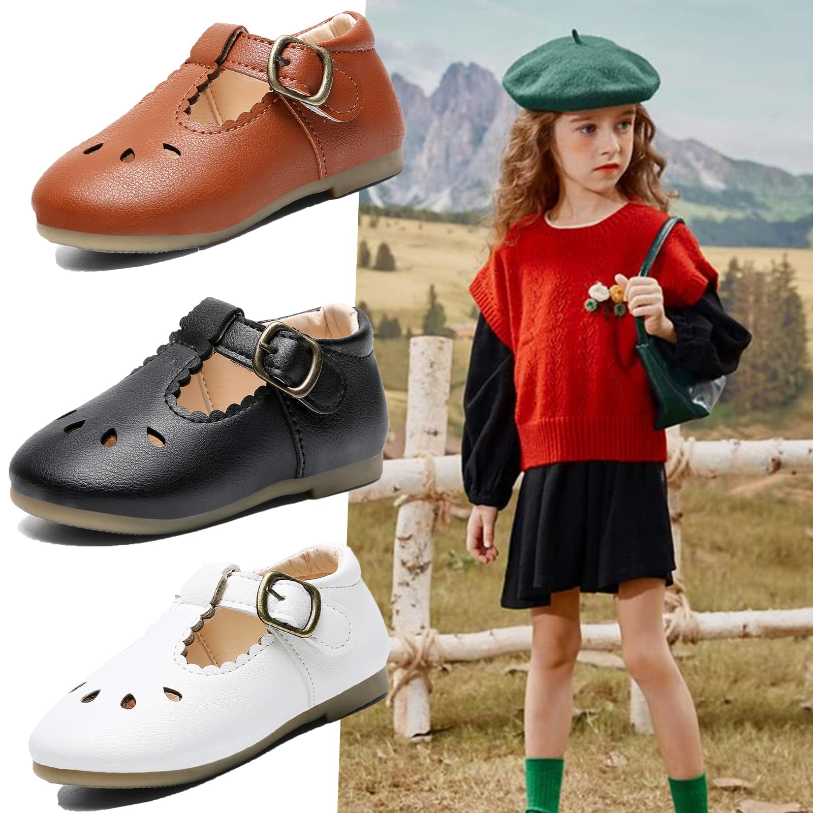 DADAWEN Girls Mary Jane Shoes - Classic School Uniform Flats for Dress & Formal Occasions - Perfect for School, Church, and Special Events