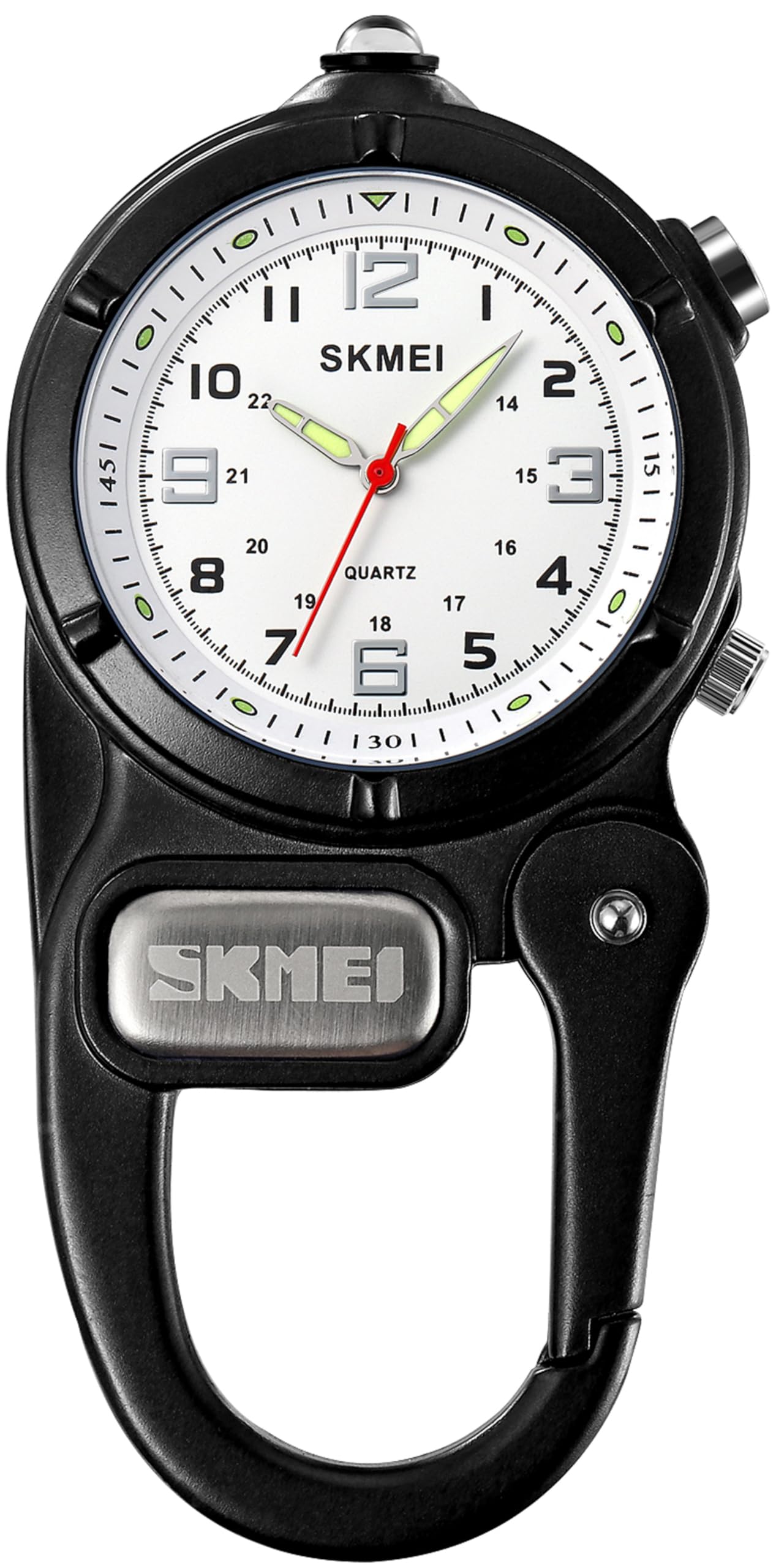 Clip-On Carabiner Watch with Flashlight & Second Hand - Unisex Pocket Watch for Nursing, Backpack, Belt - Portable Outdoor Watch for Field Work, Climbing, Hiking & Sports Activities - Ideal for Camping, Travel & Emergency Situations