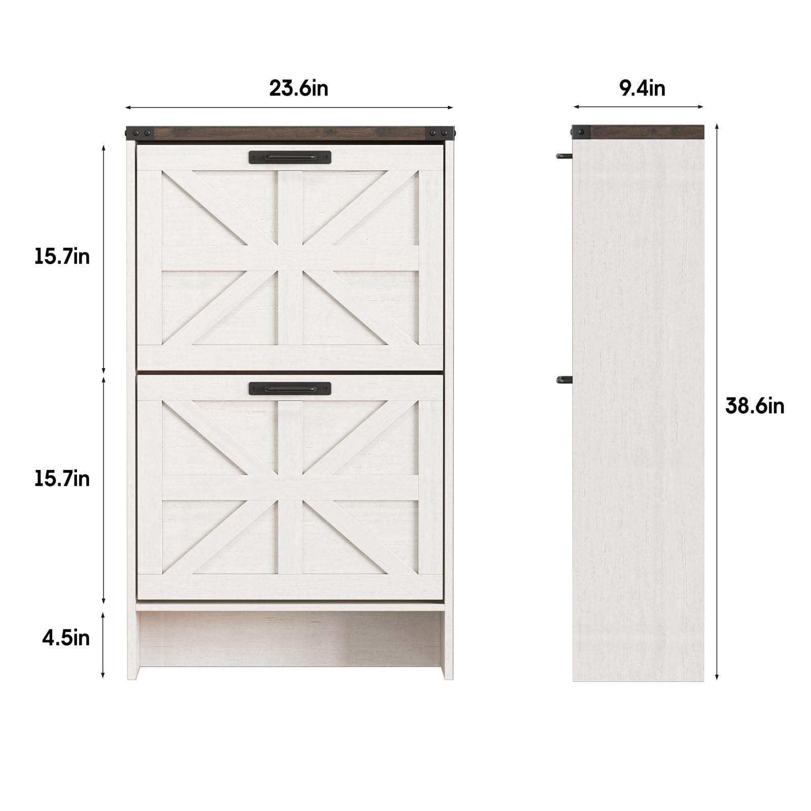 Farmhouse Style Slim Shoe Storage Cabinet with 2 Flip Drawers - Narrow Entryway Shoe Rack Organizer for Hidden Shoes - White - Perfect for Small Spaces, Apartments & Closet Organization