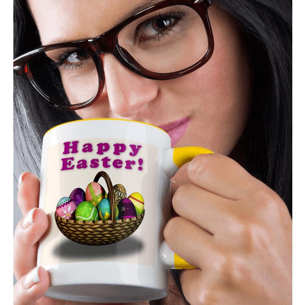 3D Rose 15oz Easter Eggs Basket Graphic Coffee Mug - Funny Holiday Easter Coffee Cup Gift for Women & Men - Perfect for Easter Celebrations, Office Use, and Home Decor