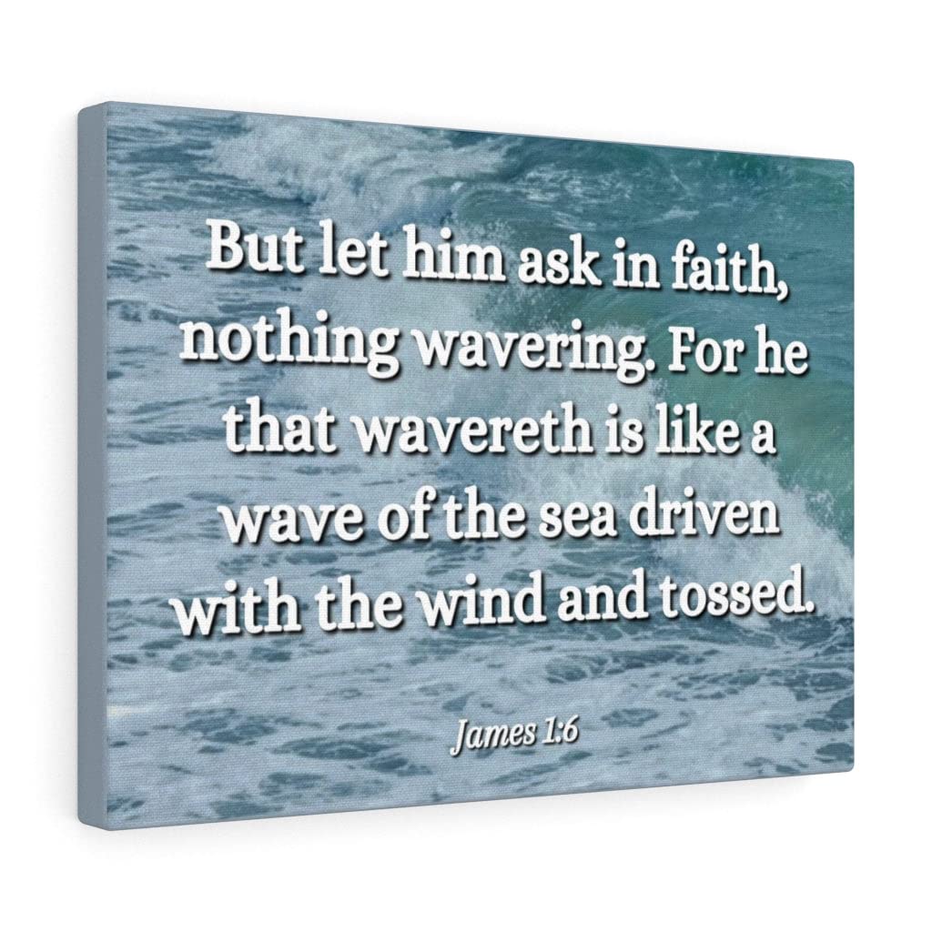 Christian Wall Art - James 1:6 Bible Verse Print 'Ask in Faith' - Ready to Hang Scripture Decor for Home, Office & Church - Inspirational Gift for Weddings, Baptisms & Christian Holidays