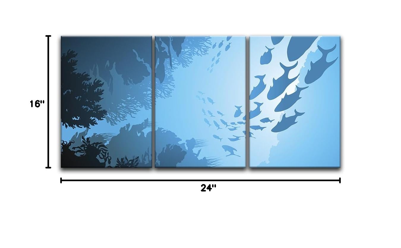 Wall26 3-Piece Canvas Wall Art - Underwater School of Fish Ocean Painting, Giclee Printed Gallery Wrapped Modern Home Decor - 16x24 Inches Each Panel (Set of 3) - Perfect for Living Room, Bedroom or Office Wall Decor