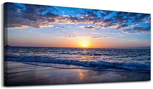 ZENDA Sunset Beach Wall Art - Ocean Vacation Painting, Framed Canvas Print for Living Room & Bedroom Decor - Ready to Hang Coastal Home Décor | Perfect for Beach House, Office or Gift