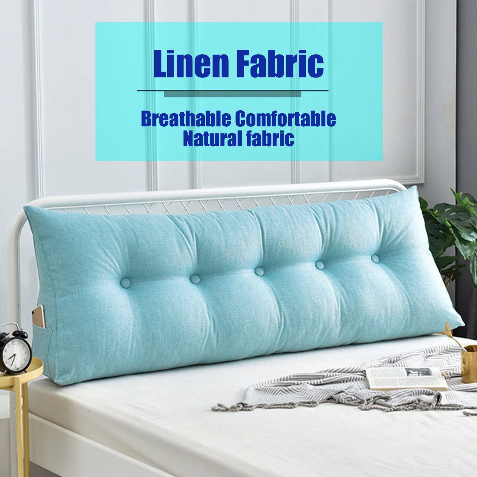 Ergonomic Lumbar Support Bed Pillow - Large Wedge Reading Backrest Cushion for Bed, Sofa & Bay Window (100x50x23cm, Lake Blue) | Perfect for Reading, Relaxing & Back Pain Relief