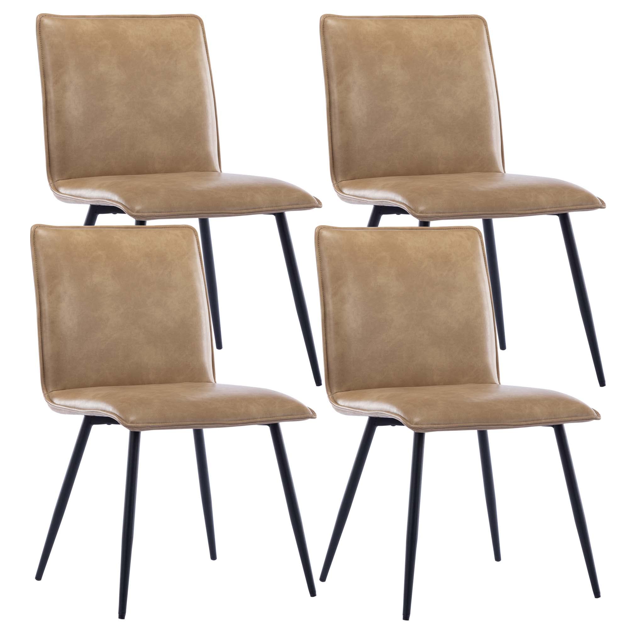DUHOME PU Leather Dining Chairs Set of 4 - Faux Leather Kitchen Chairs with Metal Legs for Dining Room, Living Room, Kitchen Island - Modern Comfortable Camel Brown Seating for Home & Office Use