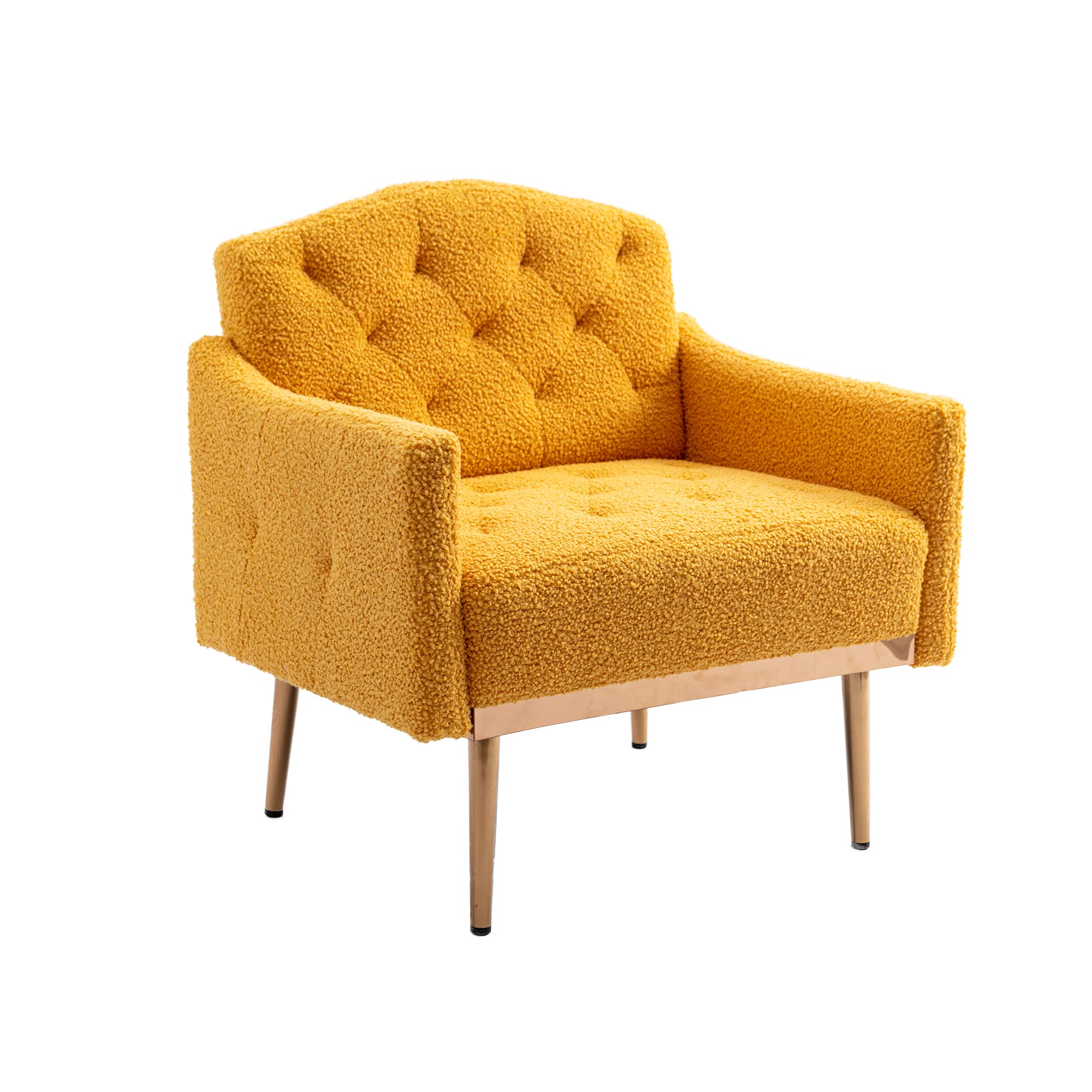 Modern Accent Chair - Upholstered Armchair & Club Lounge Chair for Living Room, Studio, Reading Nook | Teddy Mustard Fabric | Cozy Seating for Home Office, Bedroom & Fitting Rooms