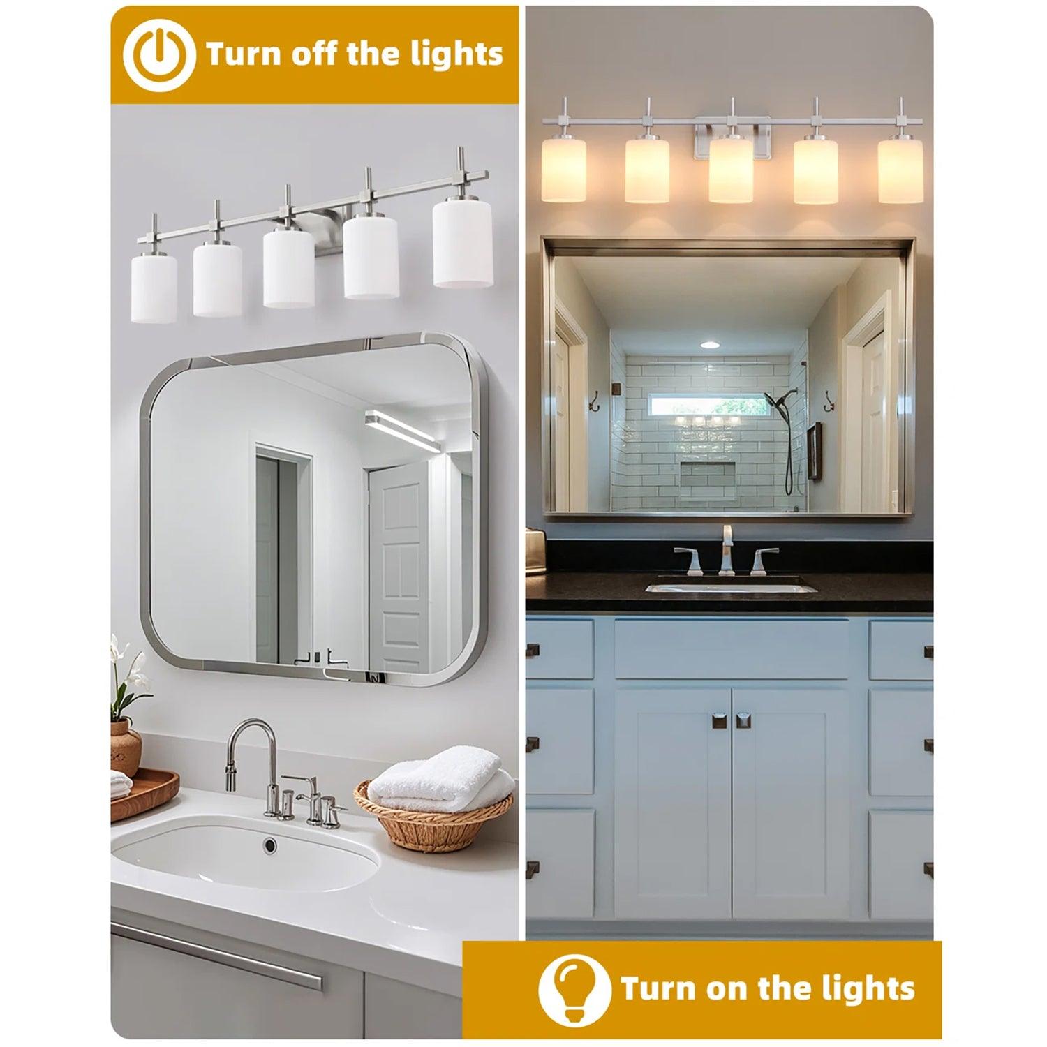 Jasper Modern Frosted Glass 5-Light Bathroom Vanity Light Fixture - Elegant Lighting for Bathroom, Powder Room & Dressing Area