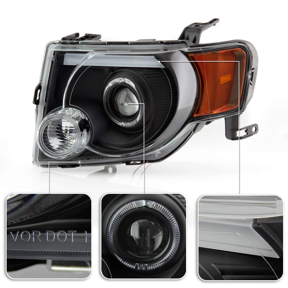 ACANII Black LED Halo Projector Headlights for 2008-2012 Ford Escape SUV - Driver & Passenger Side - High Performance Replacement Headlamps with Tube Halo Design for Night Driving & Off-Road Use
