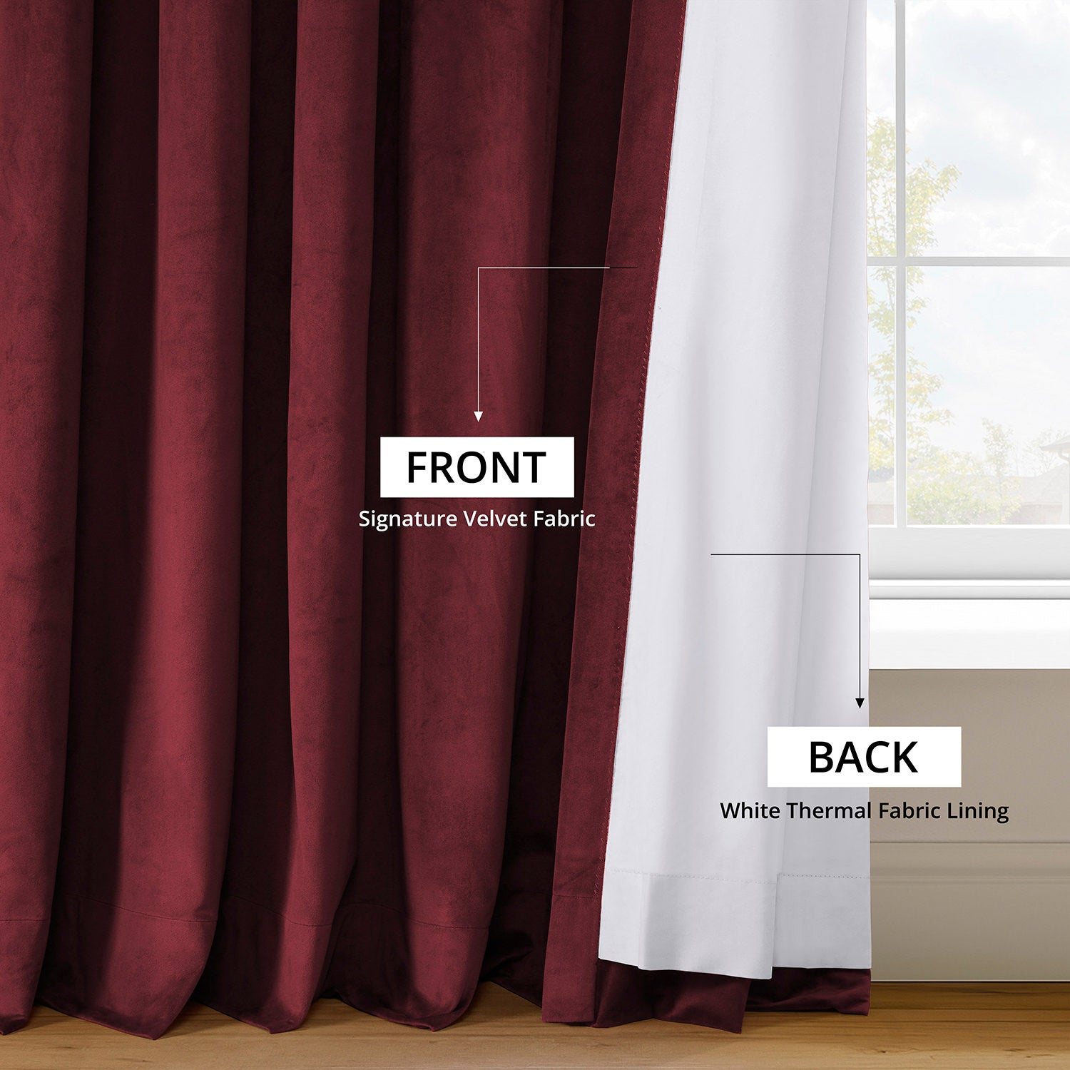 Burgundy Signature Extra Wide Velvet Blackout Curtains - Thermal Insulated Room Darkening Drapes for Bedroom, Living Room & Home Theater