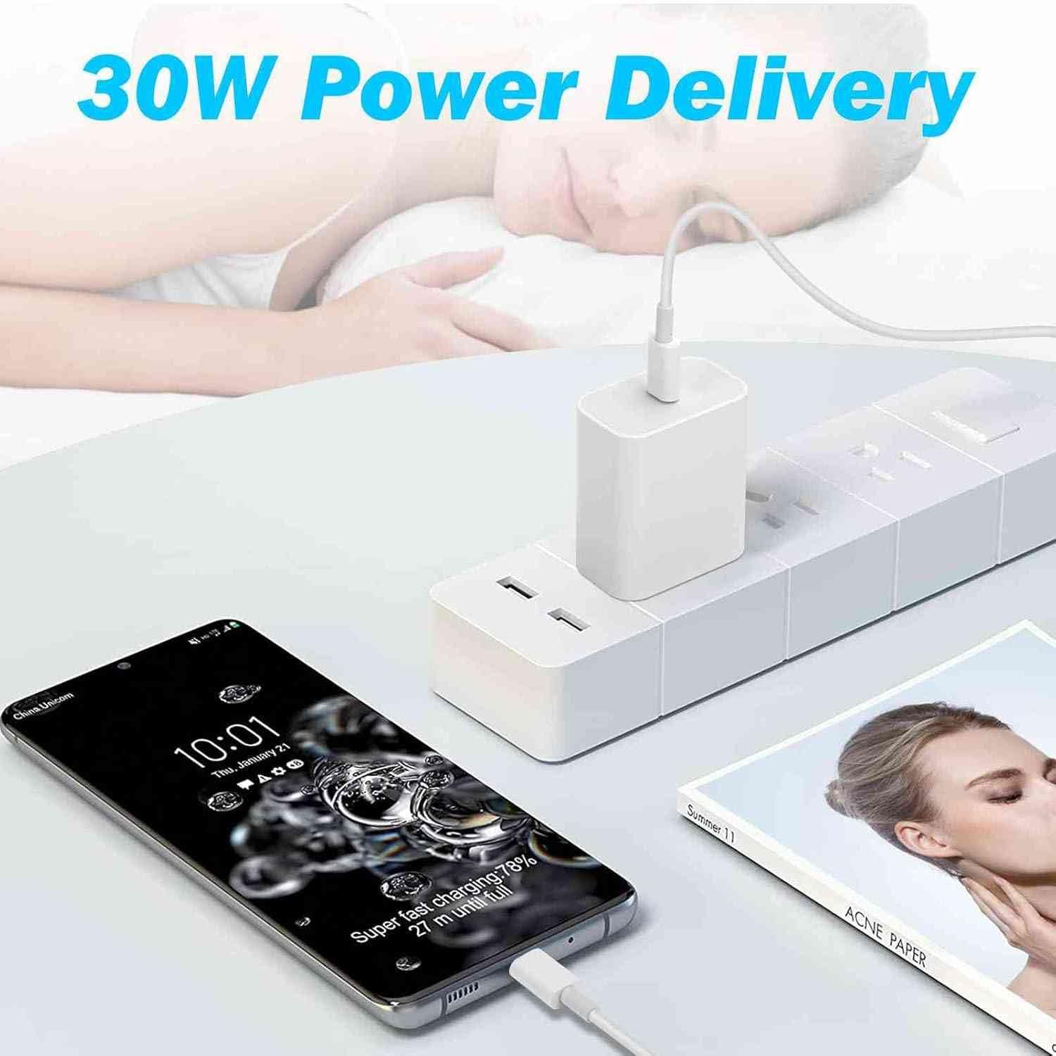 30W USB-C Fast Charger with USB-C to USB-C Cable - Compatible with Google Pixel 5a 5G/6 Pro/7a/4 Series & All USB-C Devices - Rapid Charging for Phones, Tablets & Laptops - Perfect for Home, Office & Travel Use