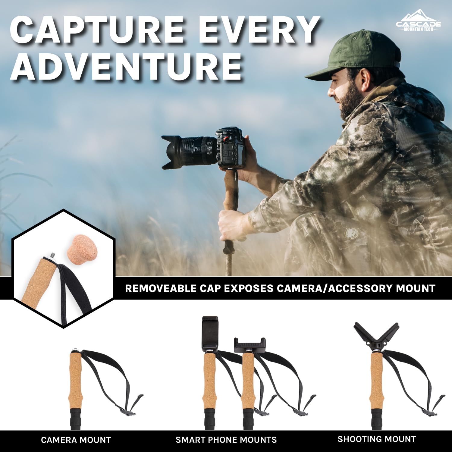 Cascade Mountain Tech Carbon Fiber Trekking Poles - Adjustable Quick Lock Hiking & Walking Sticks with Accessories Mount | Lightweight & Durable for Backpacking, Trail Hiking, Mountain Climbing