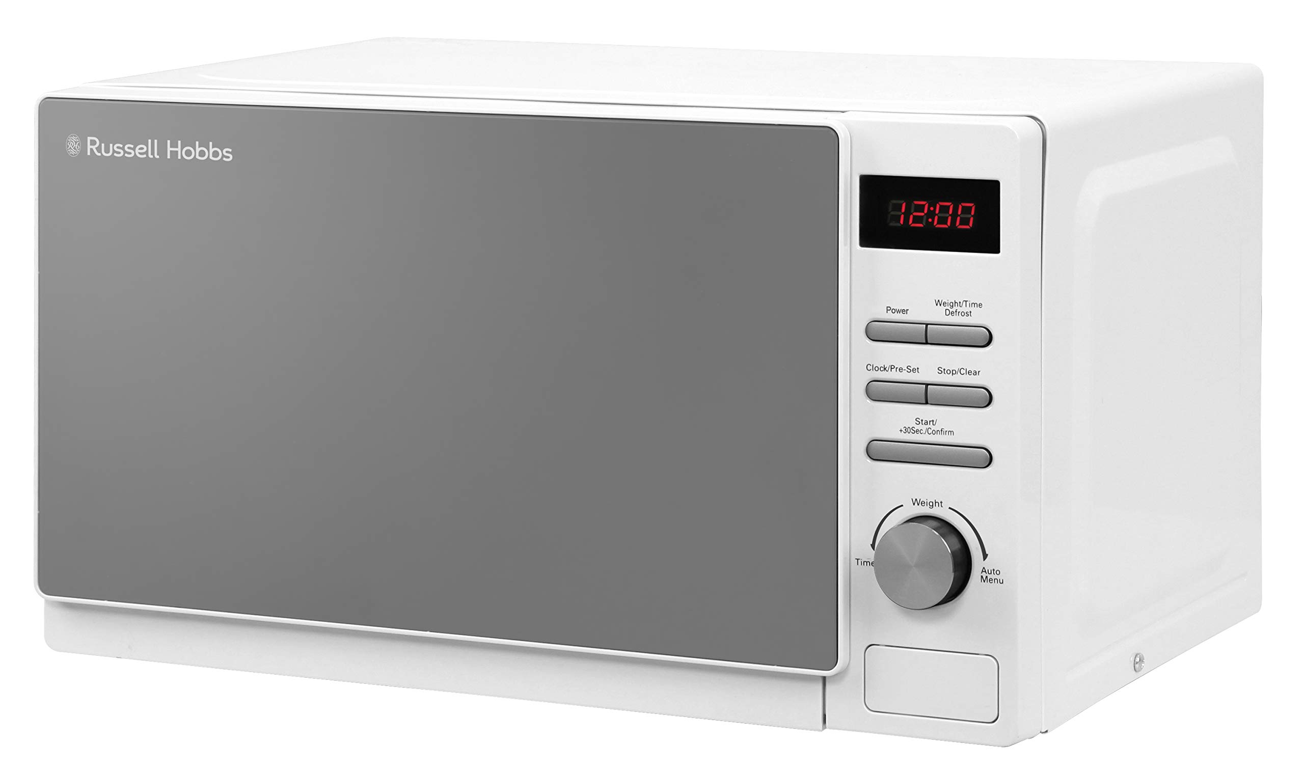 Russell Hobbs RHM2079A 20L 800W White Digital Microwave - 5 Power Levels, Auto Defrost, 8 Auto Cook Menus, Clock & Timer, Easy Clean - Perfect for Dorms, Offices & Small Kitchens
