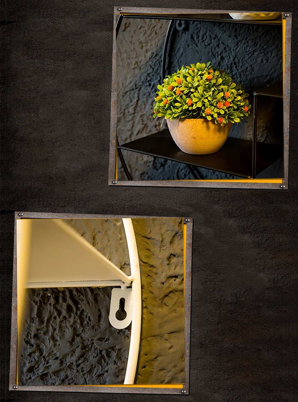 Round Wrought Iron Floating Shelf - Decorative Wall Mounted Shelf for Living Room, Dining Room, Home Decor - 50x50cm Black Metal Partition Shelf - Perfect for Displaying Photos, Plants & Decor Items