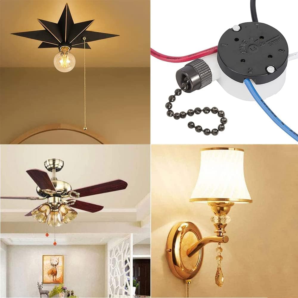 **Zing Ear ZE-208s E89885 3-Speed 4-Wire Ceiling Fan Pull Chain Switch Replacement - Black Chain with Pre-Installed Wires for Fan & Light Control - Perfect for Home, Office, or Workshop**