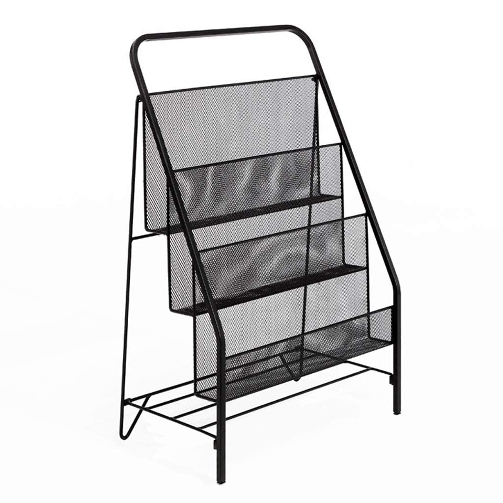 Wrought Iron Magazine Rack - 57x33x87cm Black Floor Standing Book & Newspaper Organizer for Office, Living Room, Kids Room - Durable Storage Shelf for Books, Magazines, and Documents