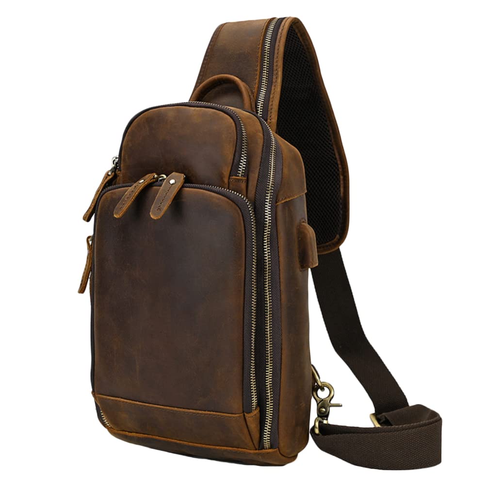 Vintage Leather Messenger Bag for Men - Small Crossbody Sling Bag with Adjustable Shoulder Strap - Perfect for Travel, Hiking, Work & Daily Use - Fits iPad & Essentials