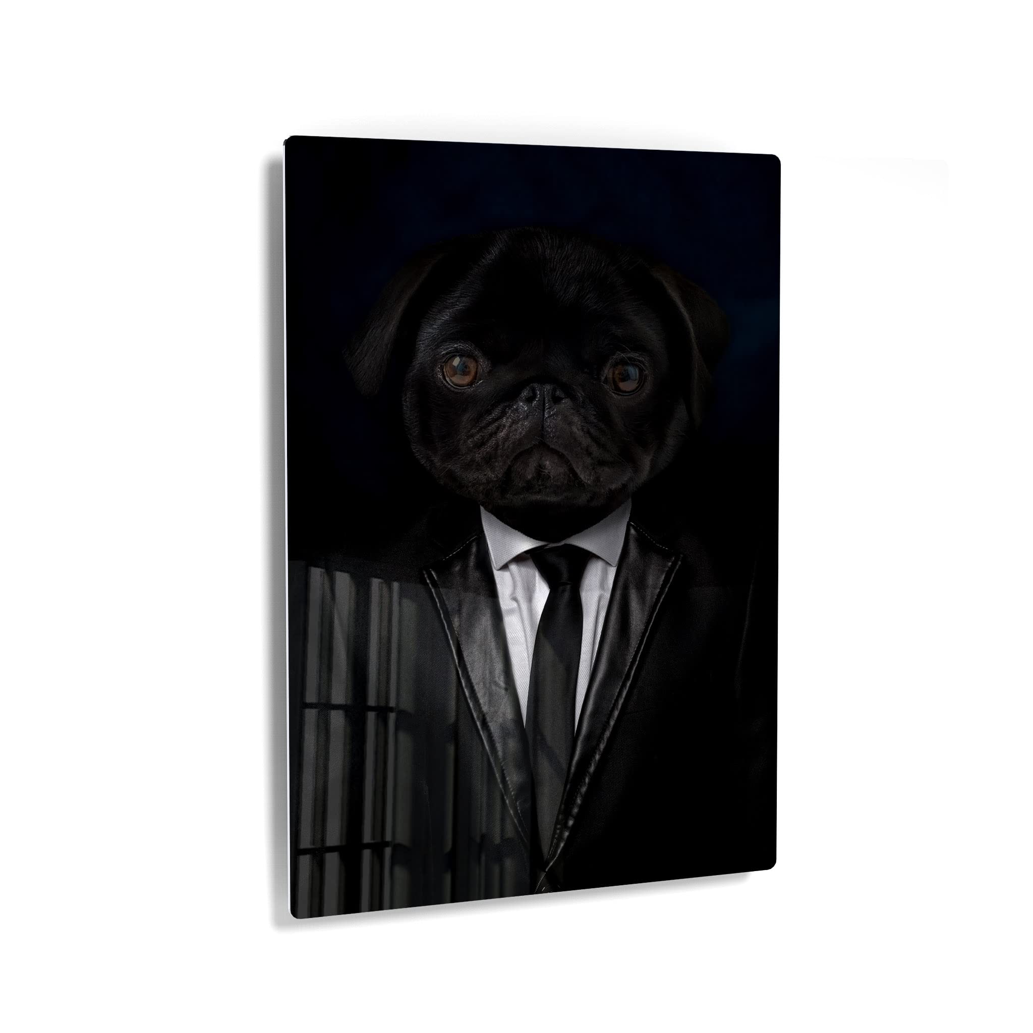 Premium Metal Wall Art Print - Portrait of a Businessman Pug Dog in Suit | Unique Pet Owner Gift for Dog Lovers, Office Decor, Living Room & Bedroom Wall Art | Made in USA (36x24 Inches) - Perfect for Home, Office, Nursery & Gift Giving