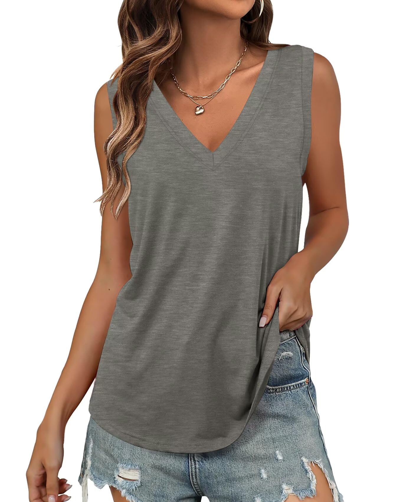 KKJ 2 Pack Women's V-Neck Sleeveless Tank Tops - Loose Fit Summer Casual Shirts for Beach, Vacation & Cruise Outfits | Trendy 2025 Women's Fashion | Perfect for Pool Parties, Travel & Everyday Wear