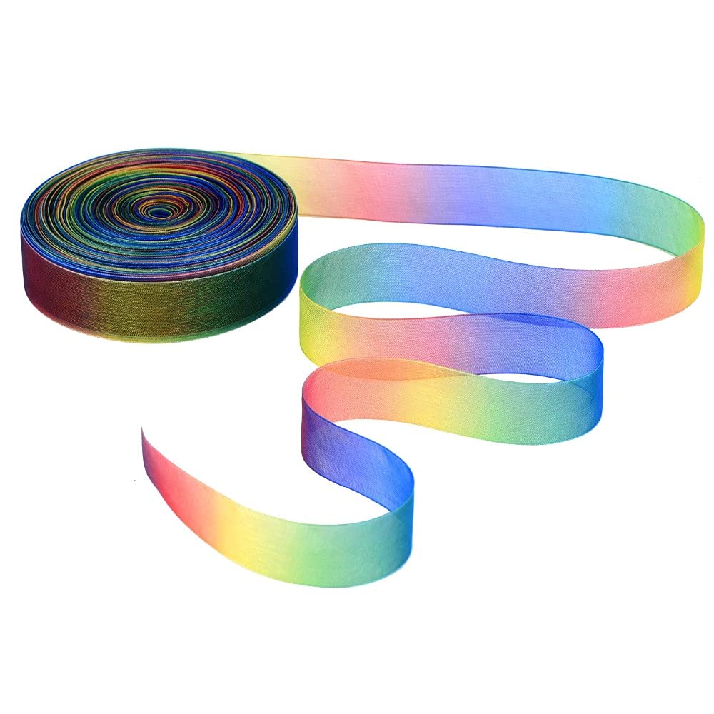 200 Yards 1 Inch Rainbow Organza Ribbon - Shimmer Sheer Colorful Craft Ribbon for Gift Wrapping, DIY Wedding Decorations & Party Supplies