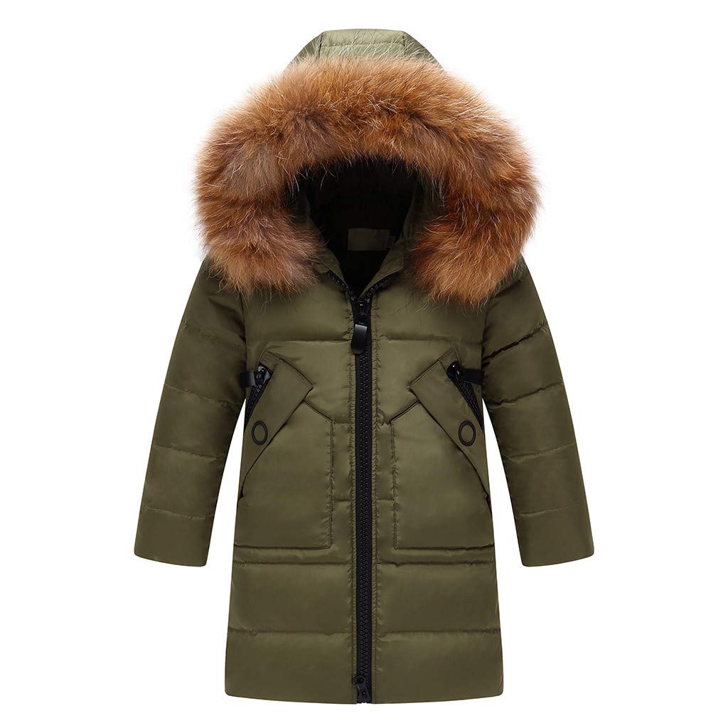 CLOTHBEST Kids Winter Faux Fur Hooded Parka - Warm Puffer Jacket for Girls & Boys, Waterproof Down Coat for Cold Weather - Perfect for School, Outdoor Play & Snow Days