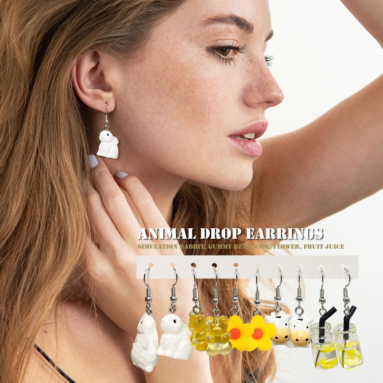 EIELO 30 Pairs Cute Funny Gummy Bear & Duck Drop Dangle Earrings for Women - Clip On Aesthetic Animal Food Earrings Set - Perfect for Parties, Gifts & Daily Fashion Accessories