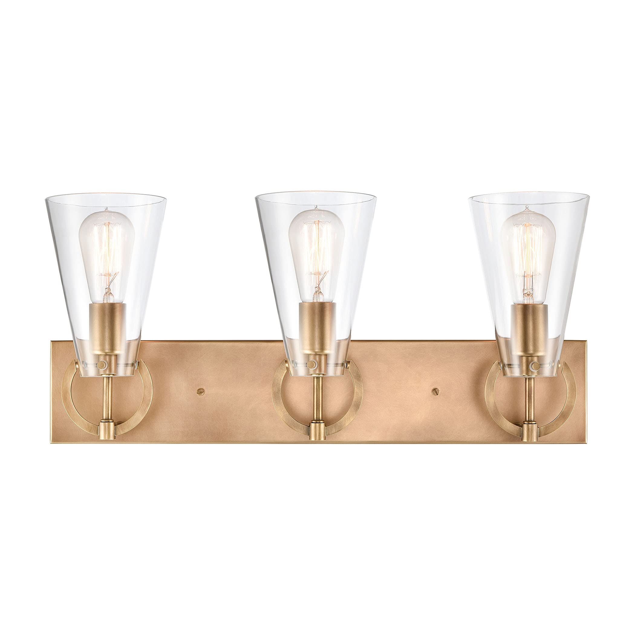 Elk Home Gabby Vanity Light - 3-Light Modern Bathroom Lighting Fixture in Natural Brass Finish with Clear Glass Shades | Perfect for Contemporary Bedroom, Powder Room or Spa Decor
