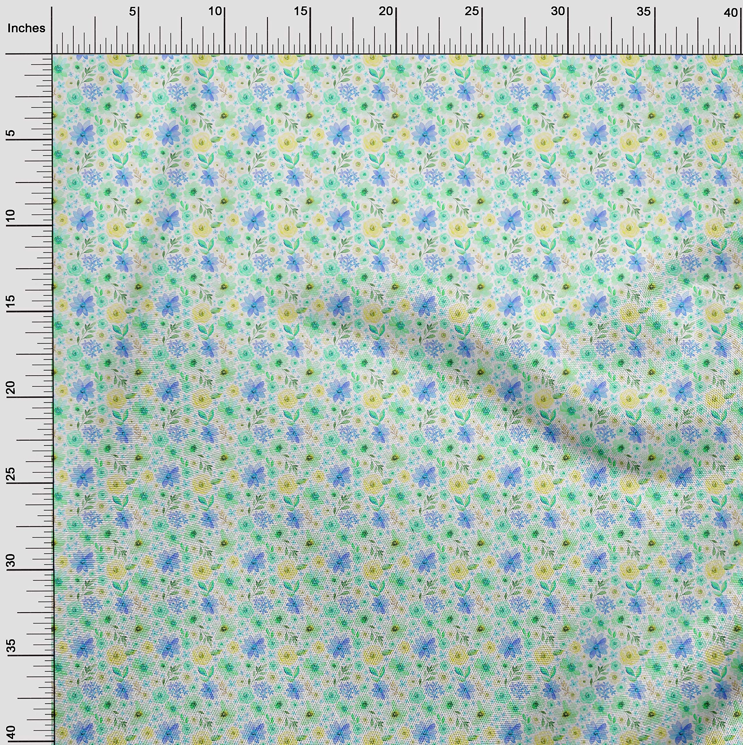 oneOone Polyester Spandex Sea Green Floral Watercolor Dress Fabric - 56 Inch Wide Printed Material by The Yard | Perfect for Summer Dresses, Skirts & DIY Fashion Projects