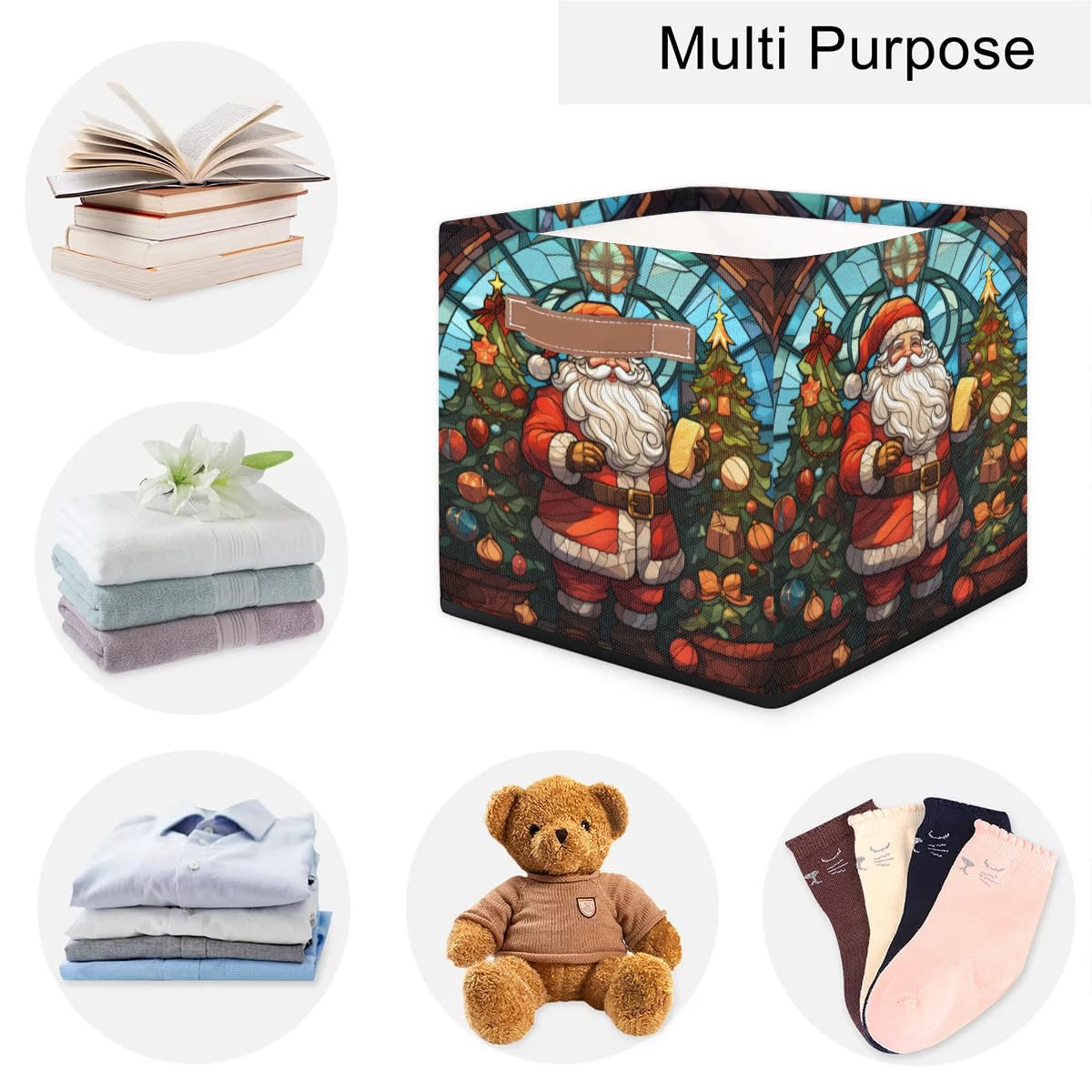 Collapsible Fabric Cube Storage Bins with Handles - Foldable Organizer Baskets for Shelves, Toys, Towels & Closet (Set of 6) - Perfect for Fireplace Decor, Holiday Storage & Home Organization