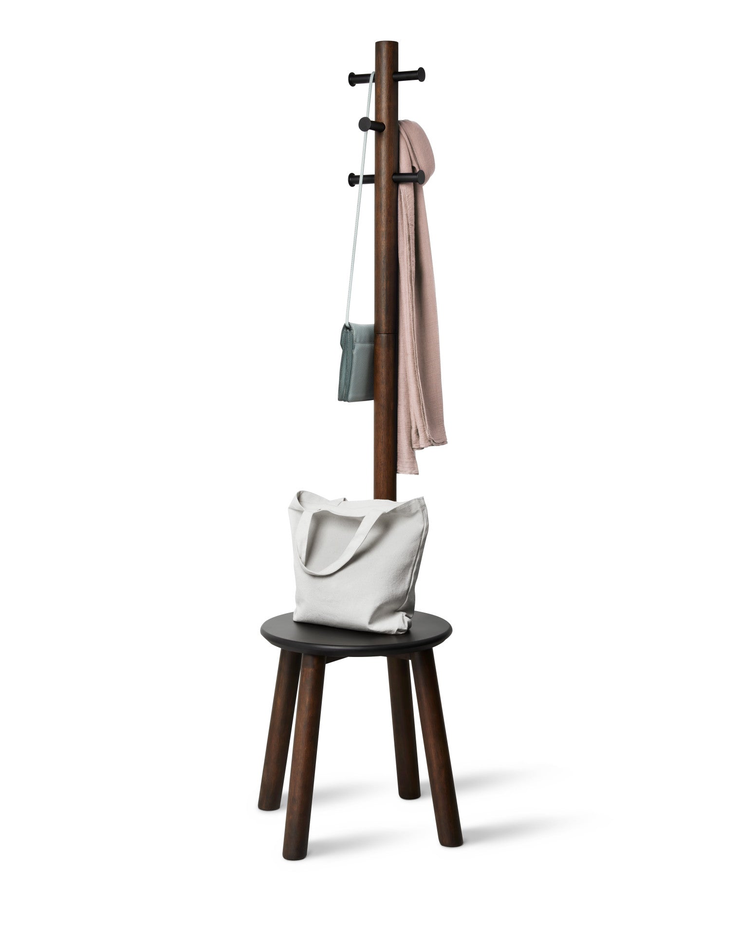 Modern Wooden Pillar Stool with Coat Rack - Multi-Functional Entryway Furniture for Small Spaces - Perfect for Hallway, Bedroom, or Mudroom Organization