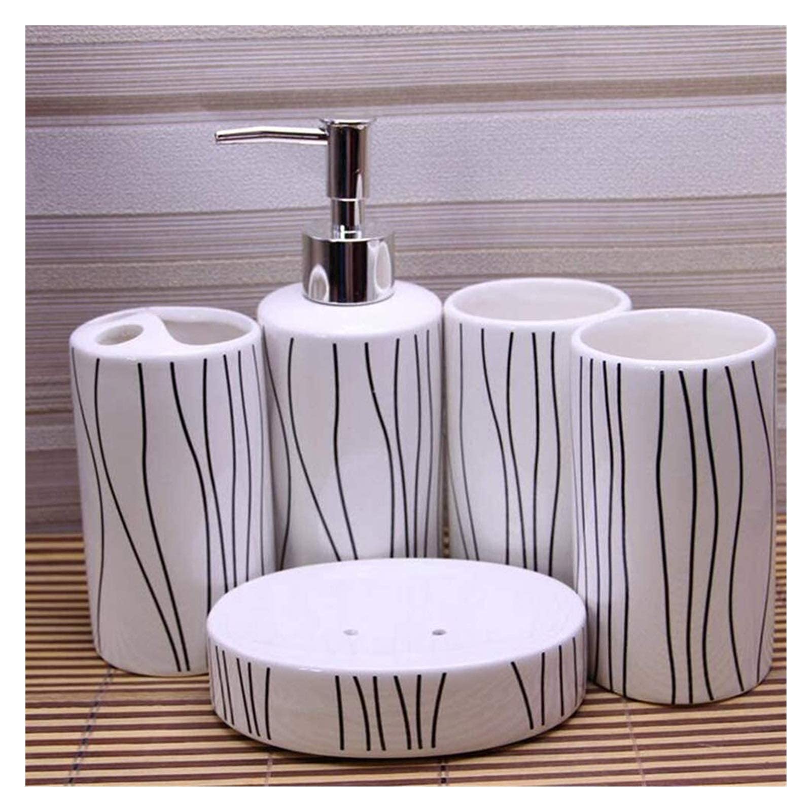 Premium 5-Piece Bathroom Accessory Set - Soap Dispenser, Lotion Dispenser, Soap Dish, Toothbrush Holder & Tumblers for Hotel & Home Decor | Countertop Organization Essentials for Bathroom, Kitchen & Guest Rooms