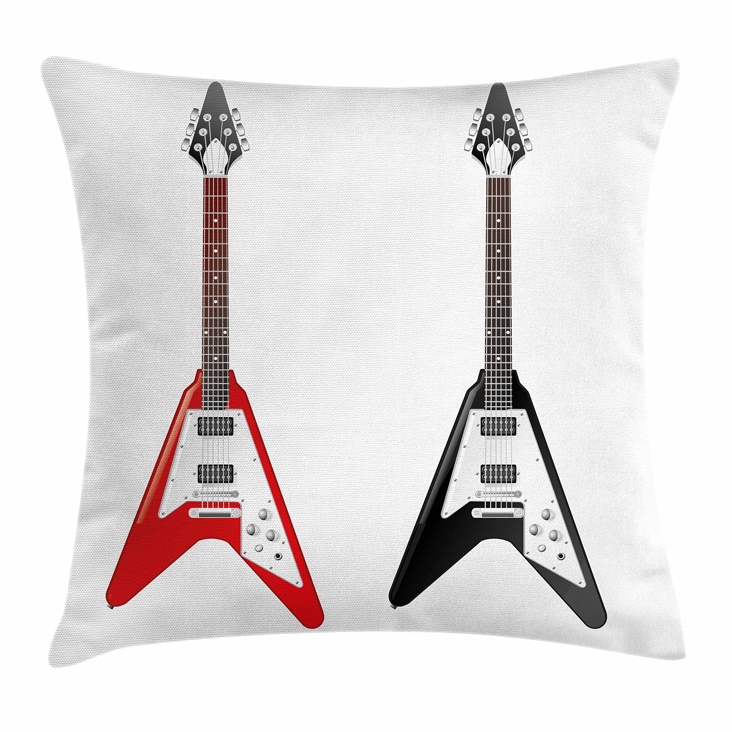 Ambesonne Guitar Throw Pillow Cover 16x16 Inches - Rock & Roll Musical Instrument V-Shaped Design Decorative Square Cushion Case - Multicolor for Living Room, Bedroom, Music Studio Decor