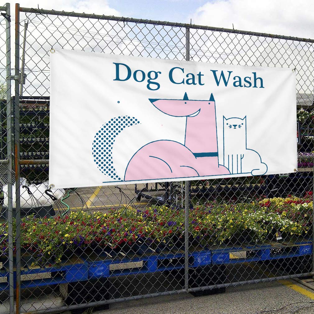 Durable Vinyl Banner for Outdoor Advertising - Weatherproof Dog & Cat Wash Sign with 8 Grommets (48x96 Inches) - Perfect for Business, Yard Signs & Industrial Use