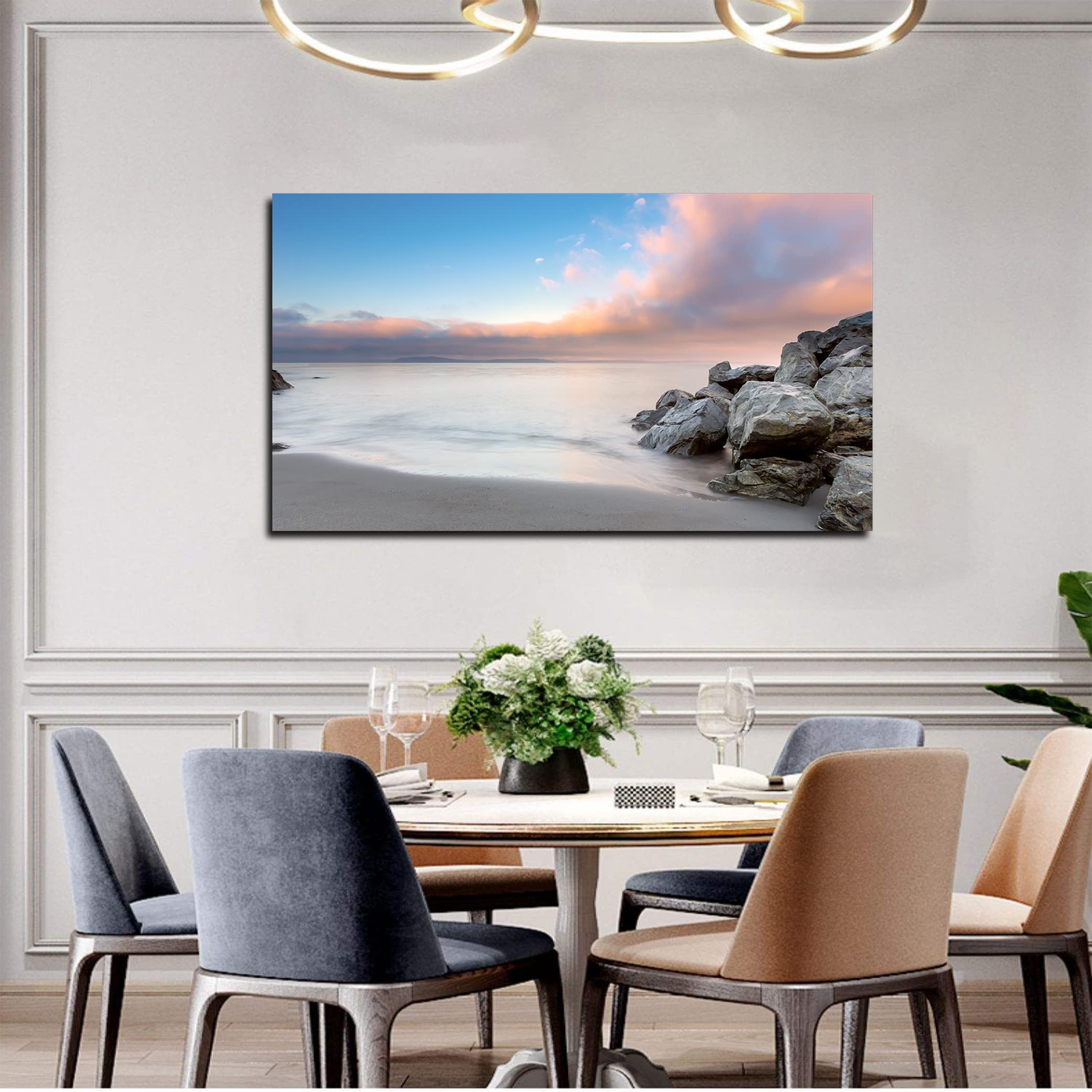 Alki Beach Sunrise Canvas Art - Framed Beach Sunset Wall Decor Painting for Living Room, Bedroom & Office - Ready to Hang Coastal Landscape Artwork - Perfect for Home Decor & Gift Ideas