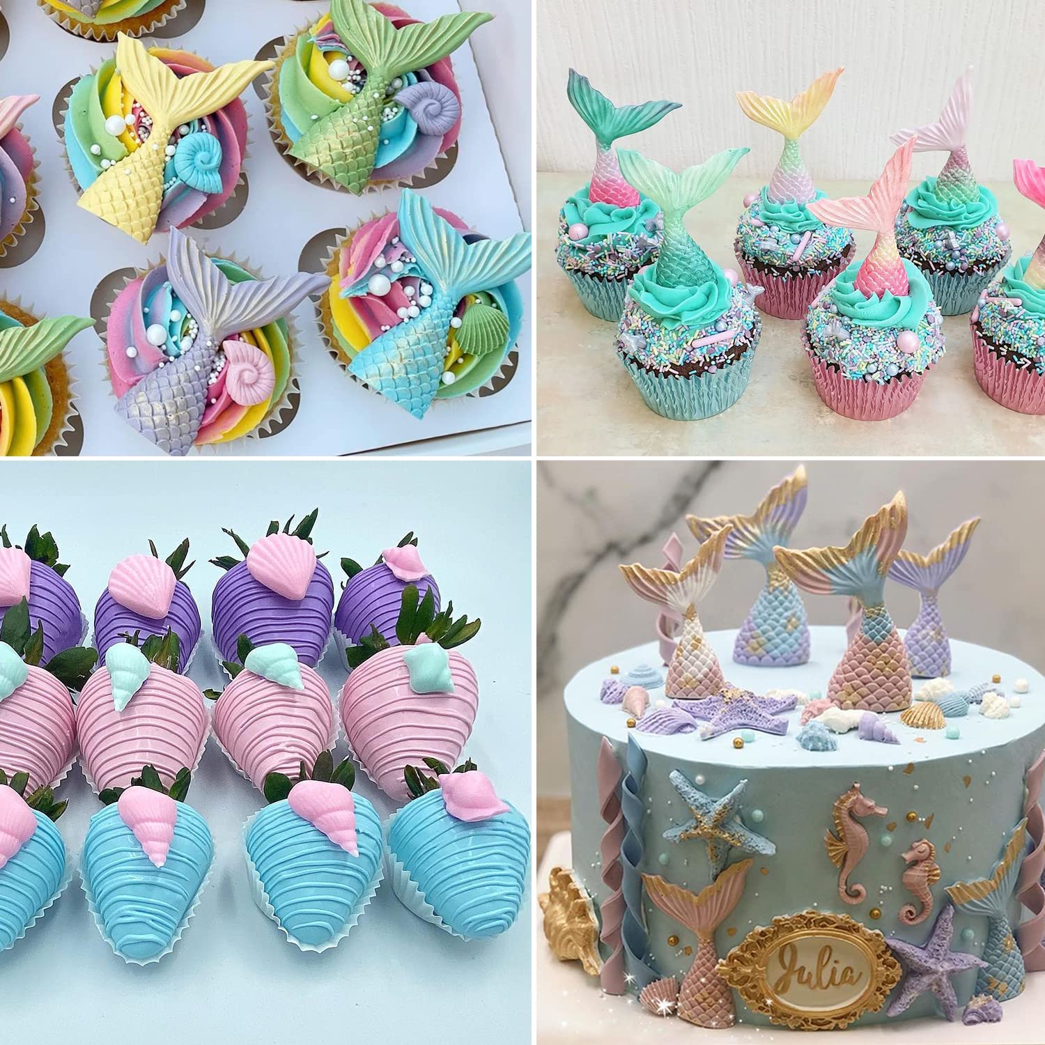 AIMEIKI 3-Pack Silicone Mermaid Fondant Molds Set - Mermaid Tail, Seashell, Starfish, Seahorse & Conch for Cake Decorating, Candy Making, Chocolate Molds & DIY Crafts - Perfect for Birthday Parties, Baby Showers & Wedding Cakes