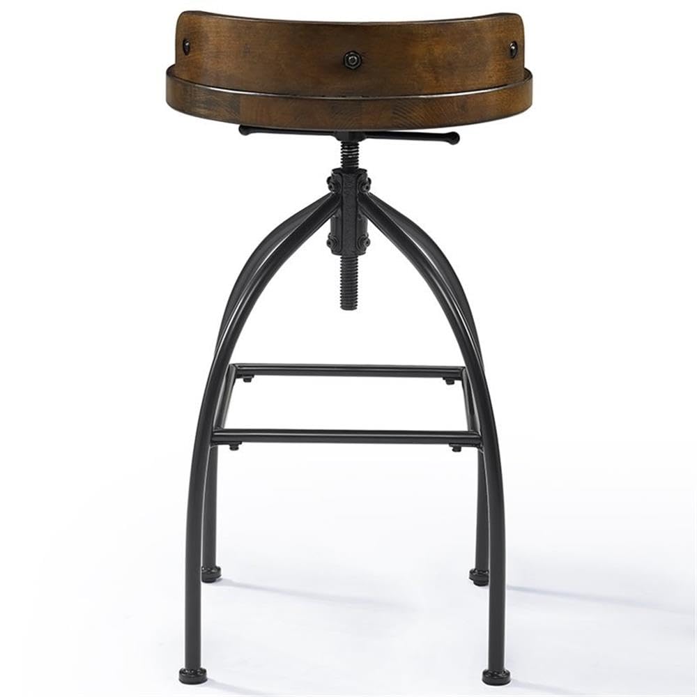 Home Square 2-Piece Adjustable Height Bar Stool Set - Natural Wood & Black Metal - Perfect for Kitchen Islands, Breakfast Bars & Home Bars