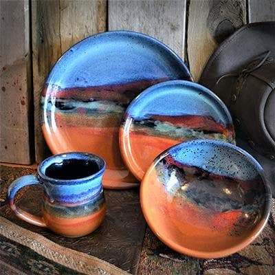 Azul Scape Handmade Ceramic Dinnerware Set - Blue Plain Dishes for Everyday Use & Special Occasions