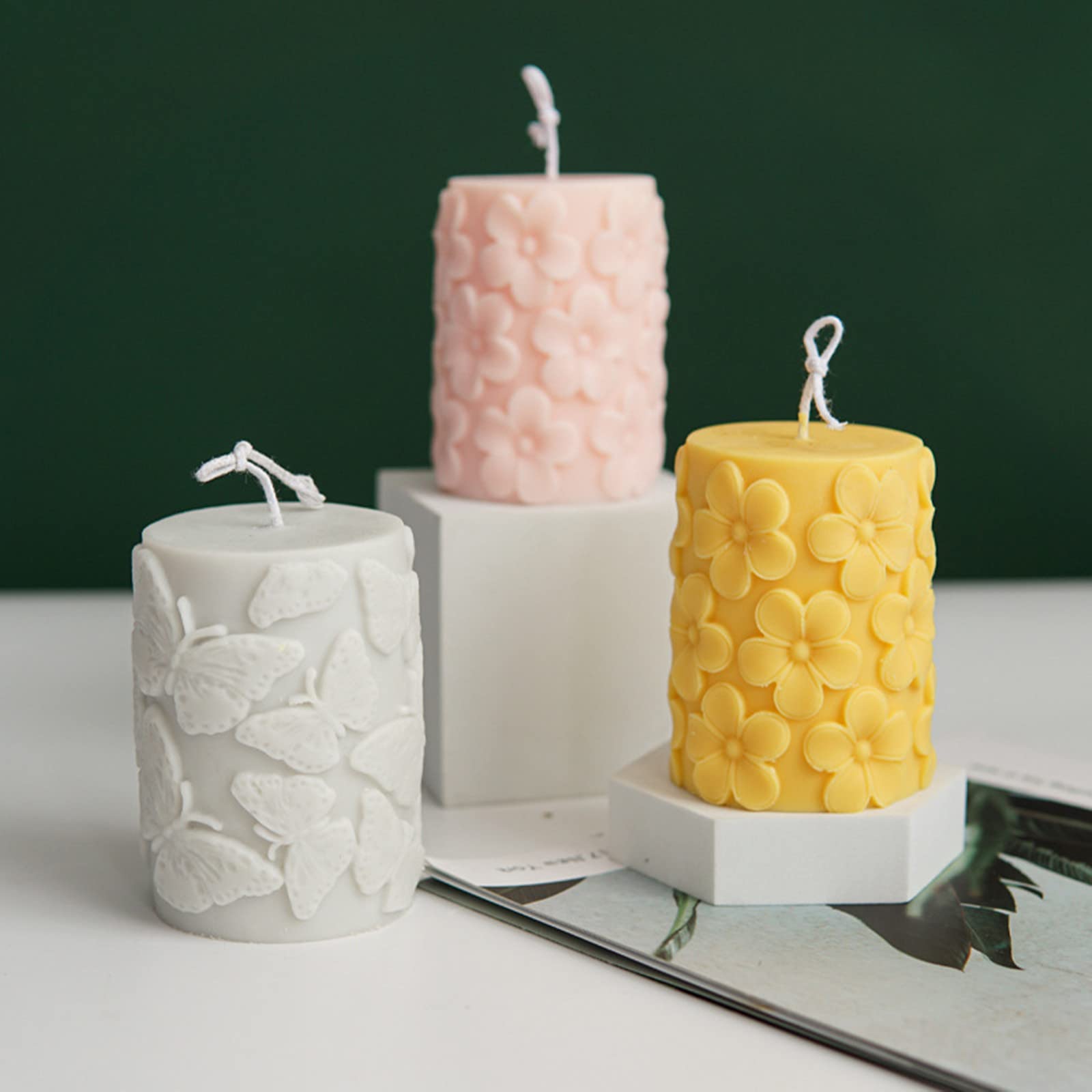 Embossed Butterfly Frangipani Cylinder Candle Molds - Silicone Pillar Candle Making Kit for DIY Epoxy Resin Casting, Soap, Plaster & Clay | Perfect for Home Decor, Wedding Centerpieces & Craft Projects