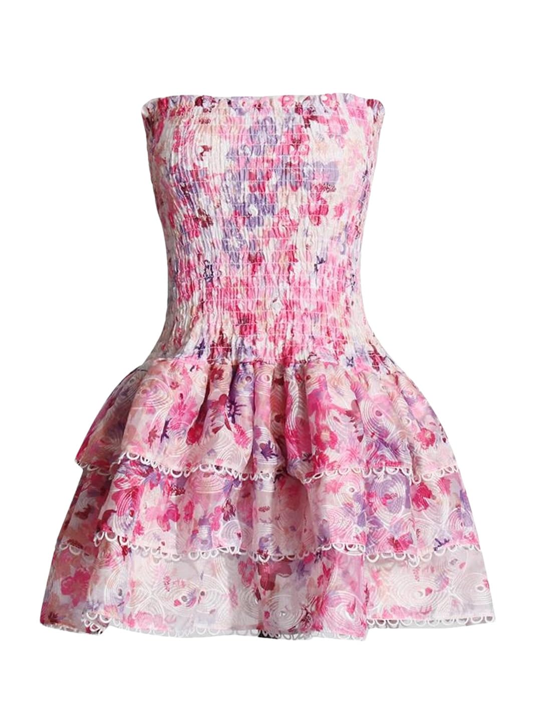 Women's Color Block Print Strapless Sleeveless High Waist Pleated Slim Fit Dress - Summer Beach Party, Cocktail Evening & Wedding Guest Outfit