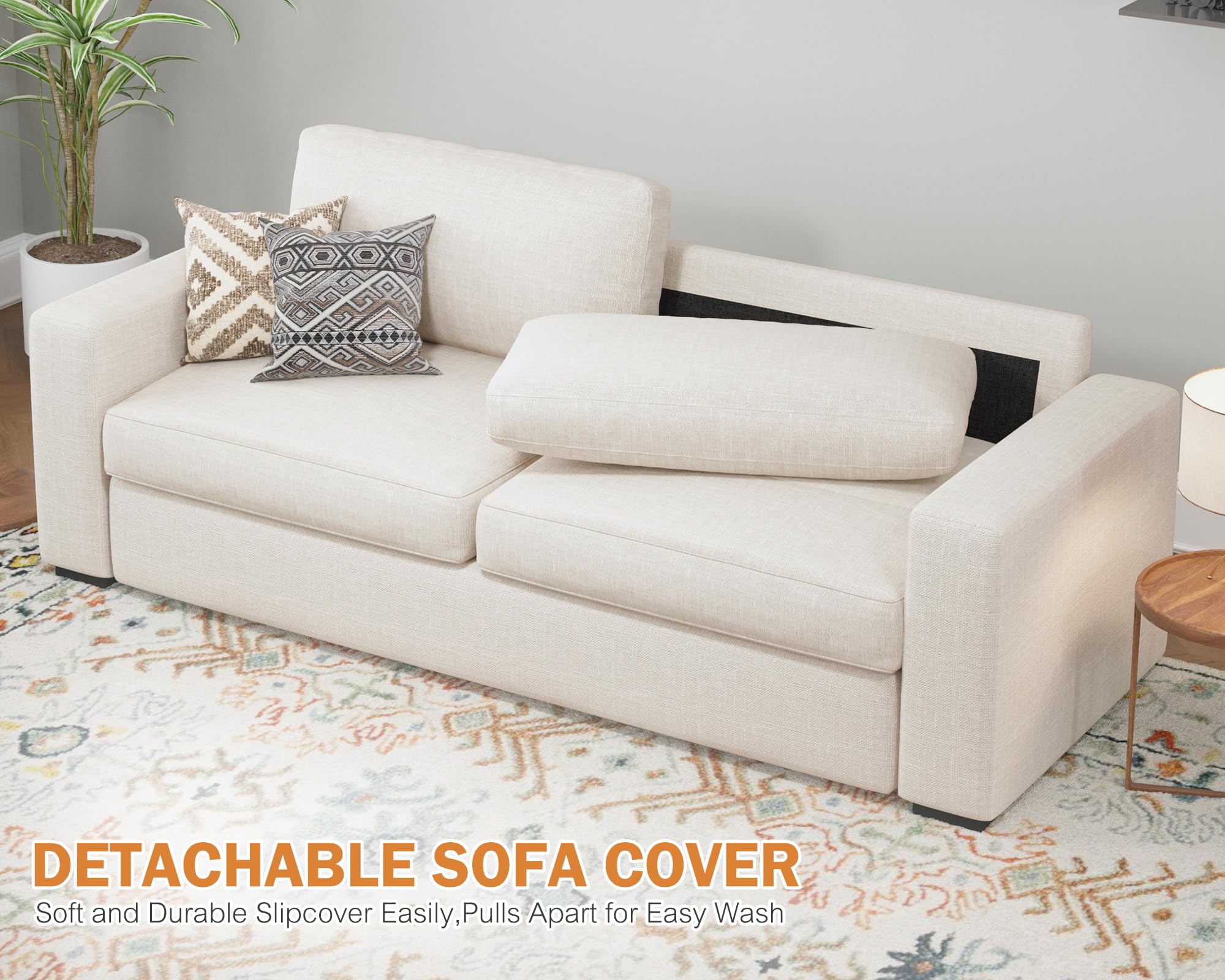 2-Piece Loveseat Sofa Set - Breathable Linen 3-Seater Couch with Deep Seats for Living Room, Small Spaces & Apartments - Beige Modern Furniture | Perfect for Cozy Living Rooms, Studio Apartments & Small Space Decor
