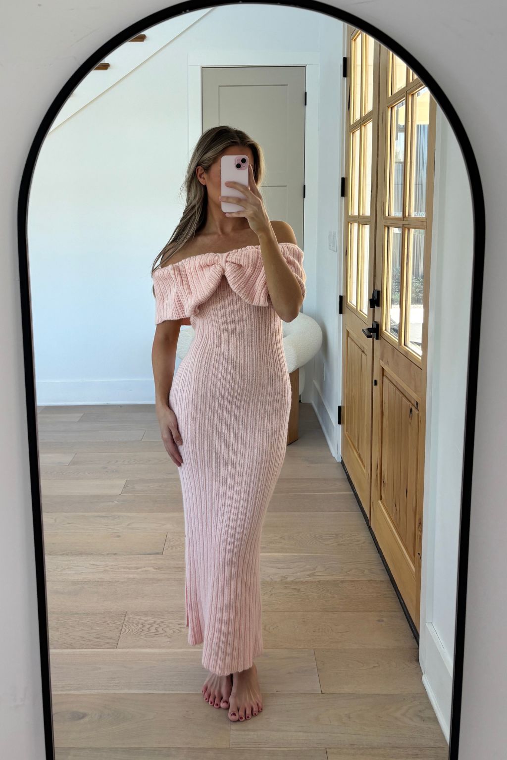 Aston Bow Front Maxi Sweater Dress in Pinkish Petal - Bump Friendly Maternity Dress, Inclusive Sizing (S-3XL) | Cozy Winter Outfit, Casual Office Wear & Special Occasion Dress