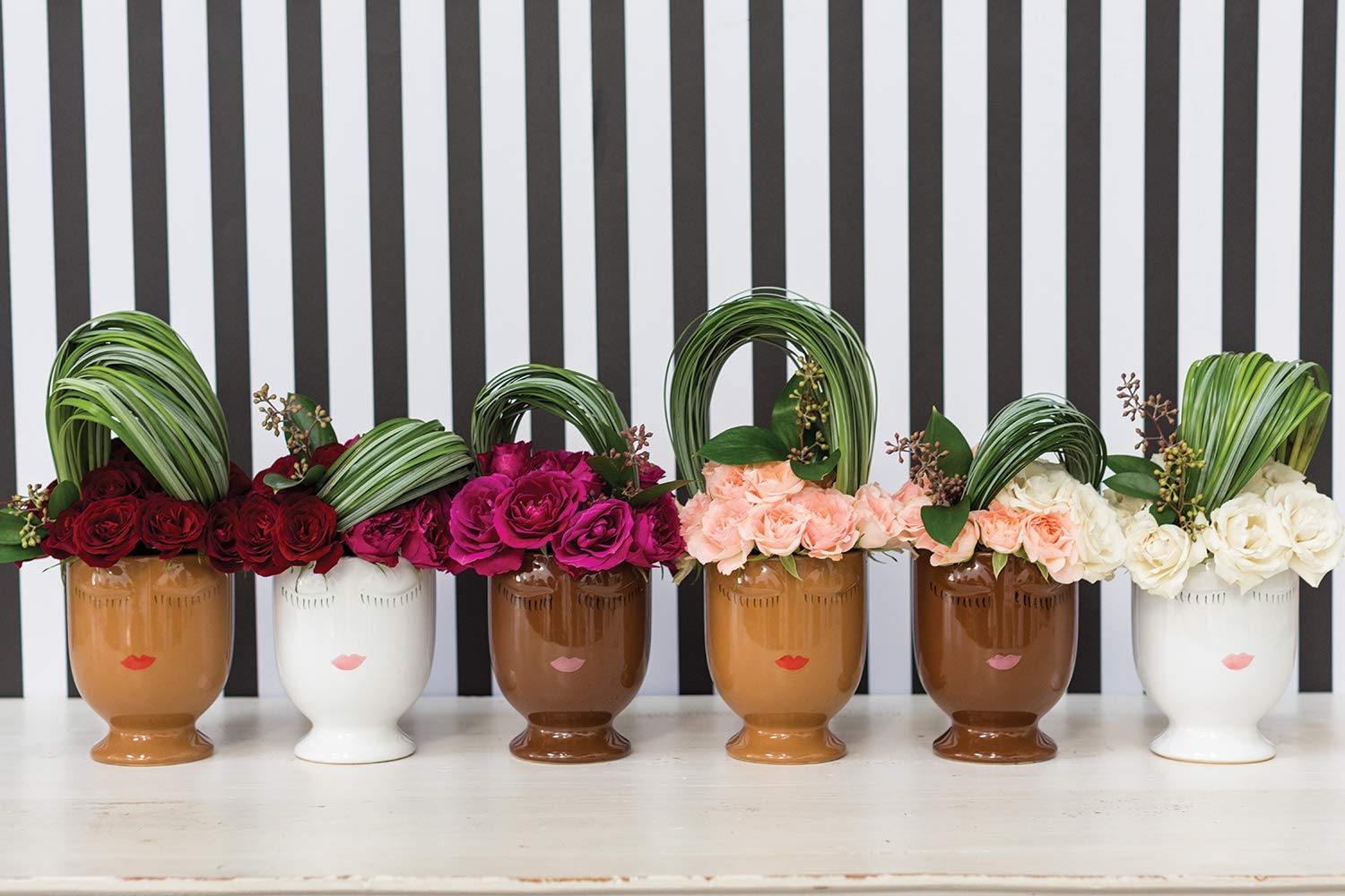 3.5 Inch White Ceramic Face Planter - Cute Painted Flower Pot for Succulents, Small Plants, Home & Office Decor