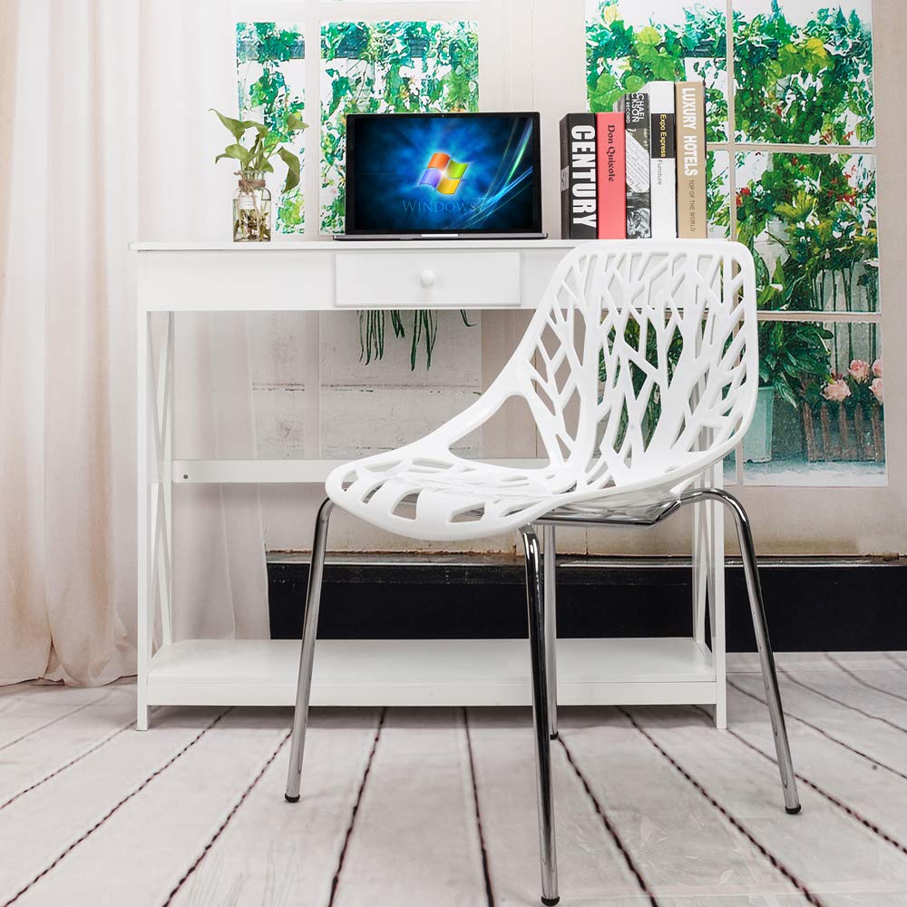 Modern Dining Chairs Set of 4 - Birds Nest Style Lounge Chairs with Sturdy Metal Legs in White for Kitchen, Dining Room, Bedroom & Living Room - Perfect for Home Decor, Entertaining Guests & Daily Comfort