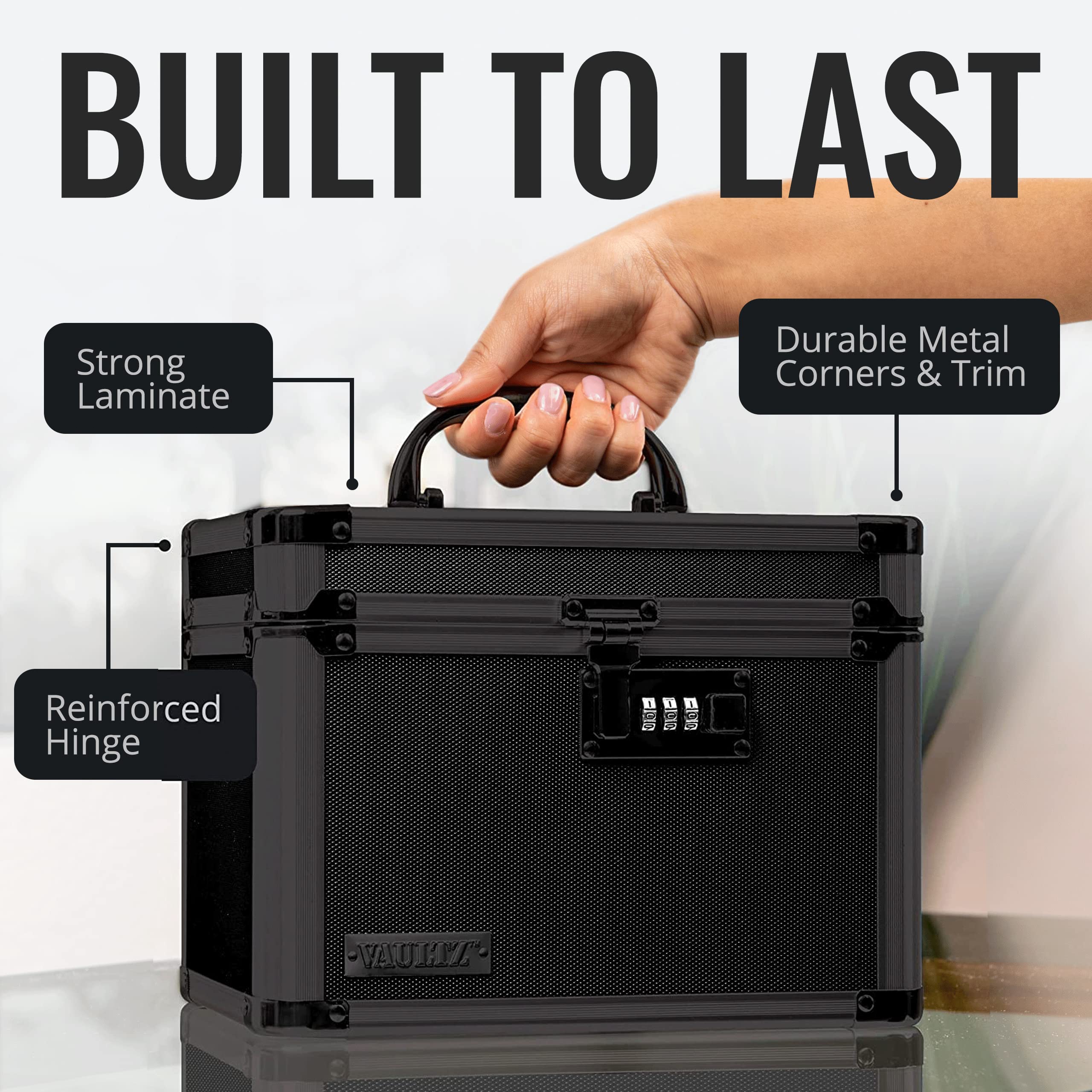 Vaultz Combination Lock Box - Secure Storage Safe with Key & Combo Lock (10
