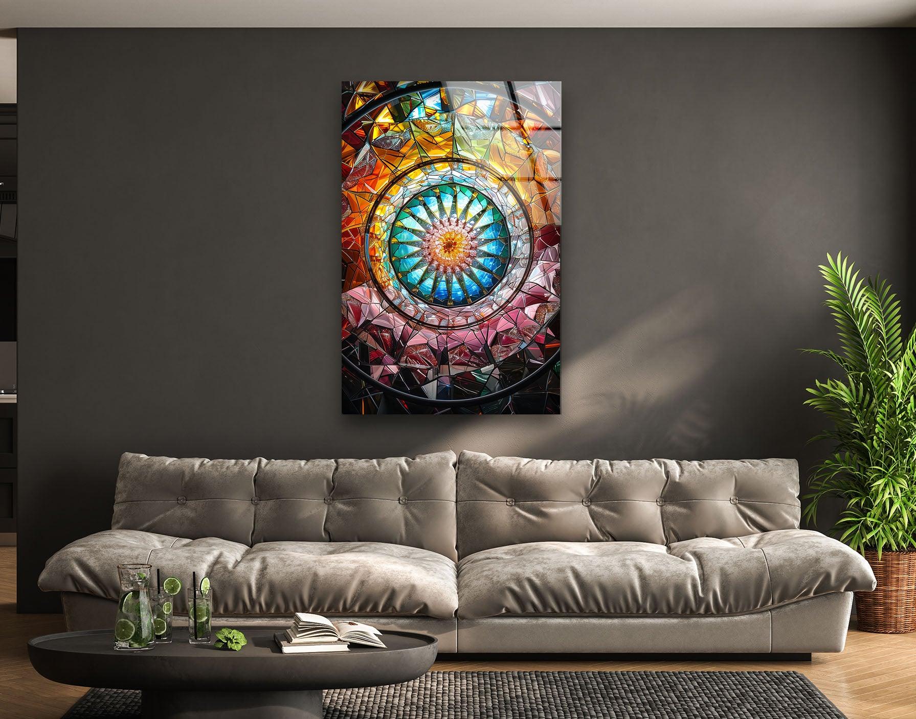 Vibrant Kaleidoscope Glass Wall Art Decor - Stunning Handmade Mosaic for Living Room, Bedroom & Office - Unique Home & Interior Design Gift Idea