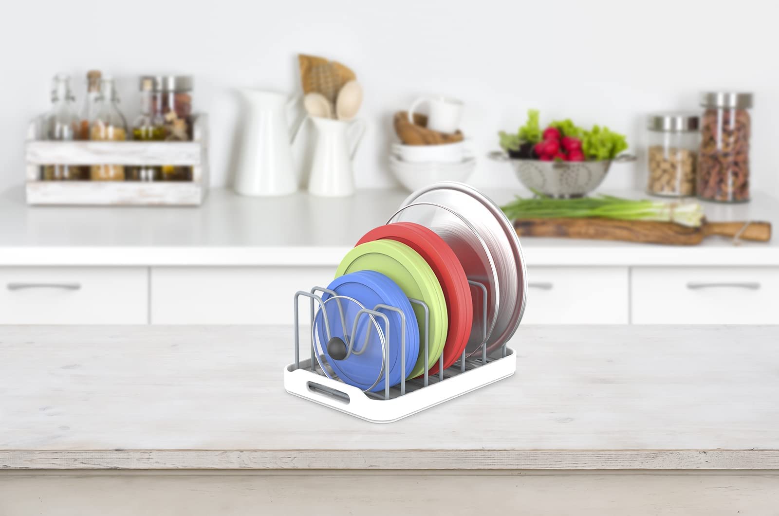 EVERIE Pot Lid Organizer - Kitchen Cabinet Storage Rack for Pots, Lids, Cutting Boards, Bakeware & Cookware | Space-Saving Solution for Pots, Pans & Dishes Organization | Perfect for Small Kitchens & Pantry Storage
