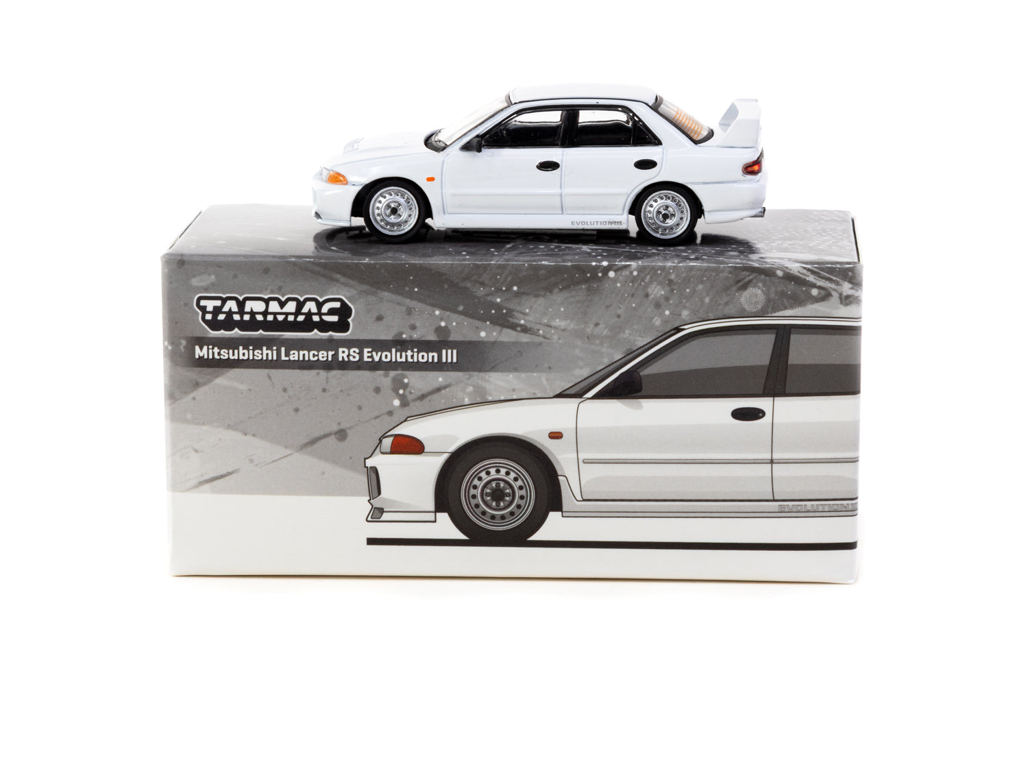 Tarmac Works 1/64 Scale Mitsubishi Lancer Evolution III RS White - Lamley Special Edition Diecast Model Car - Collectible for Car Enthusiasts & Perfect for Display or Racing Scenes